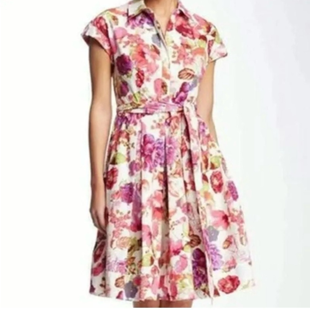 Eliza J Retro 50s Floral Shirt Dress Pink Purple Cotton Midi Size 6 - Picture 6 of 7
